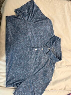 J. Crew Navy Polo with Micro Pink and Light Blue Floral Print